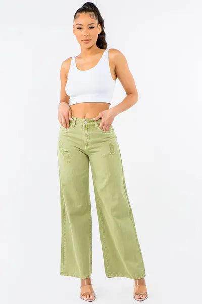 American Bazi High Waist Distressed Wide Leg Jeans For Women