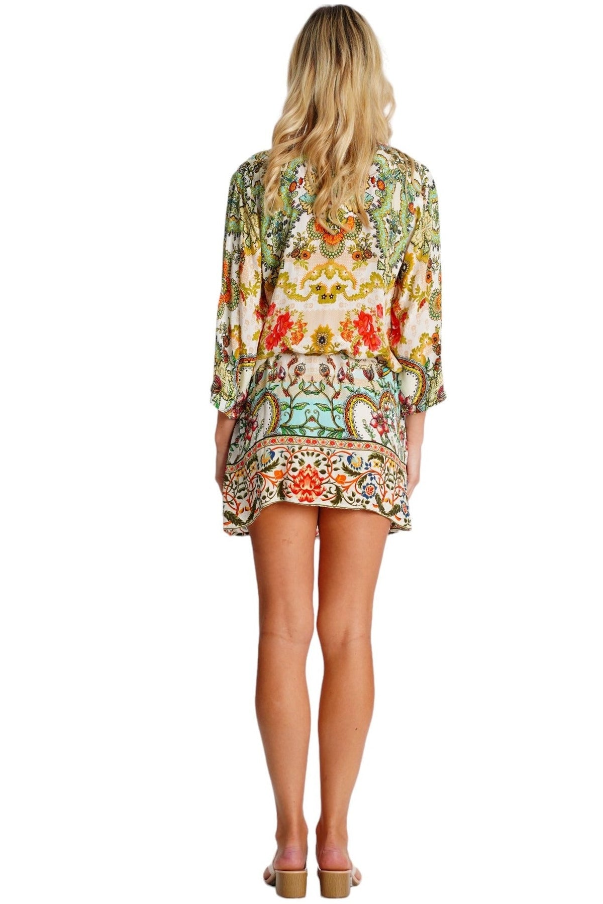 Wholesale Green & Yellow Tropical Floral Tunic Mini Dress