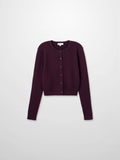 Ribbed Crew Neck Cardigan-Eggplant