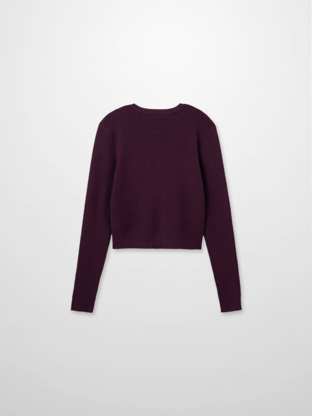 Ribbed Crew Neck Cardigan-Eggplant