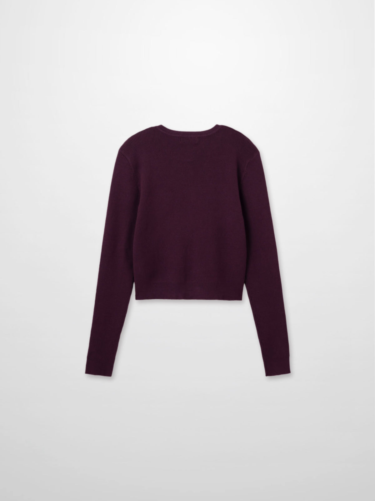 Ribbed Crew Neck Cardigan-Eggplant