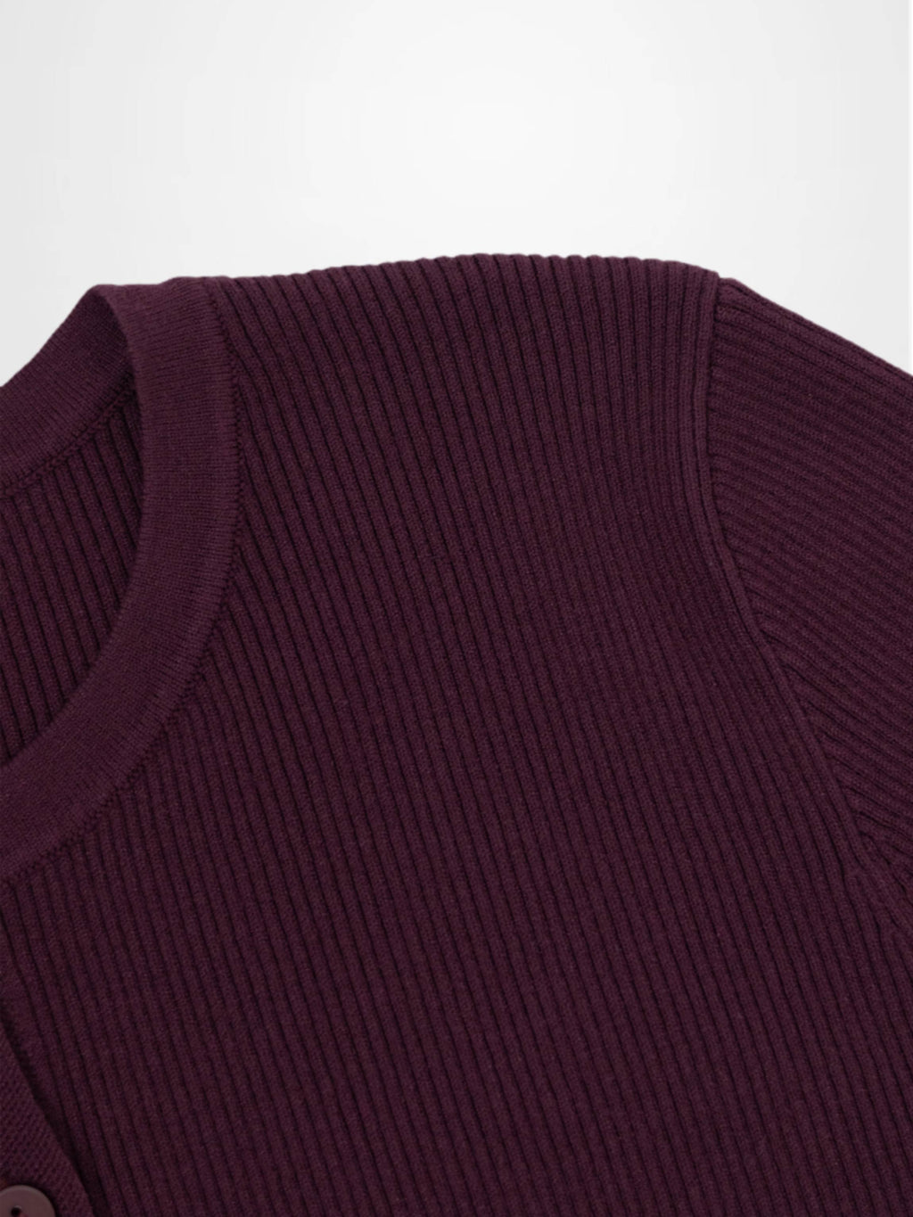 Ribbed Crew Neck Cardigan-Eggplant