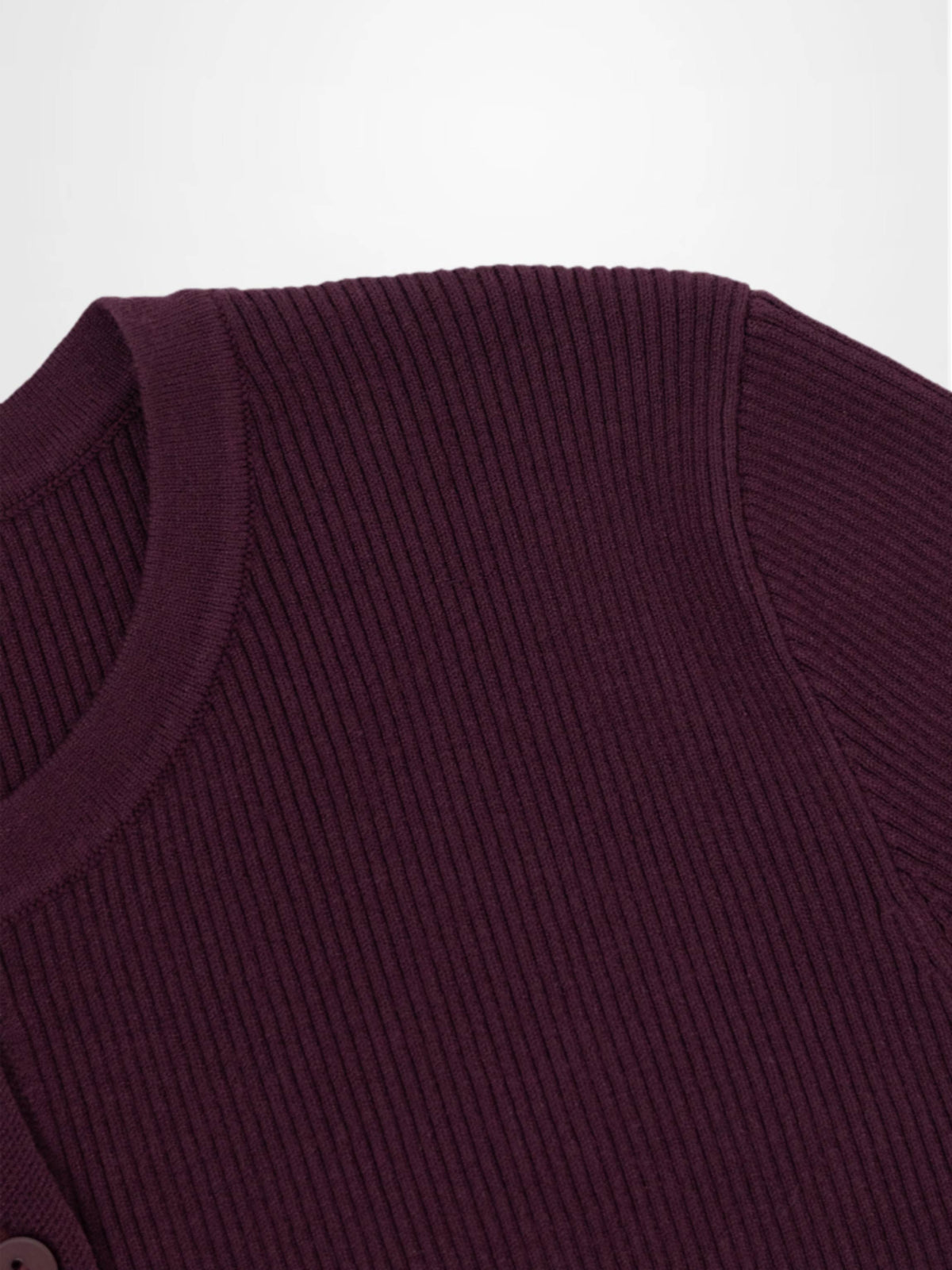 Ribbed Crew Neck Cardigan-Eggplant