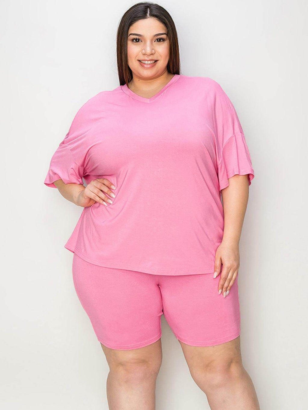 Basic Bae Full Size V-Neck Drop Shoulder T-Shirt Set