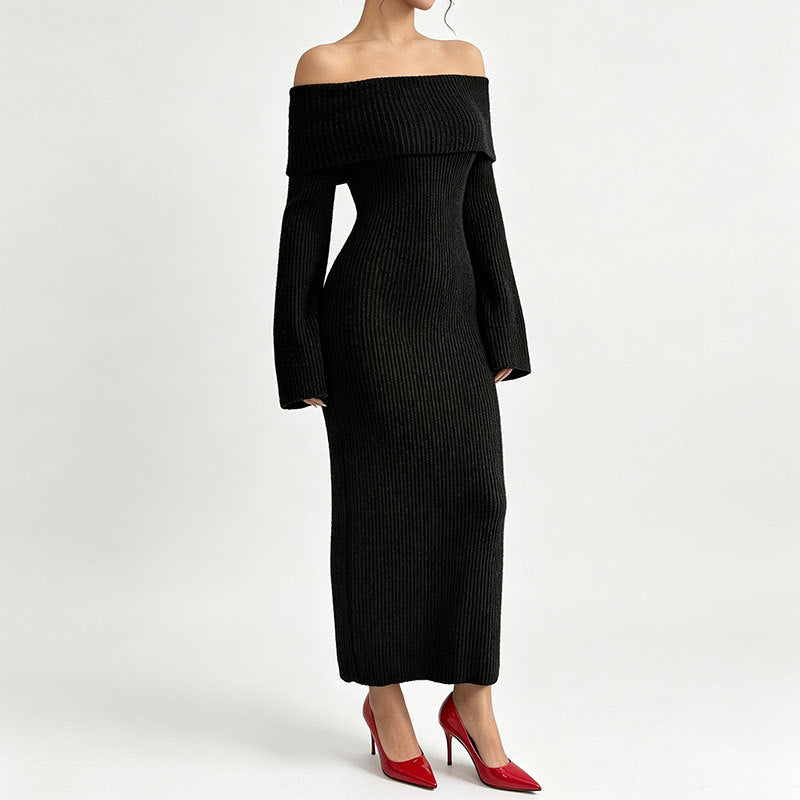 Fashionable Off-shoulder Slim-fit Long-sleeved Dress For Women