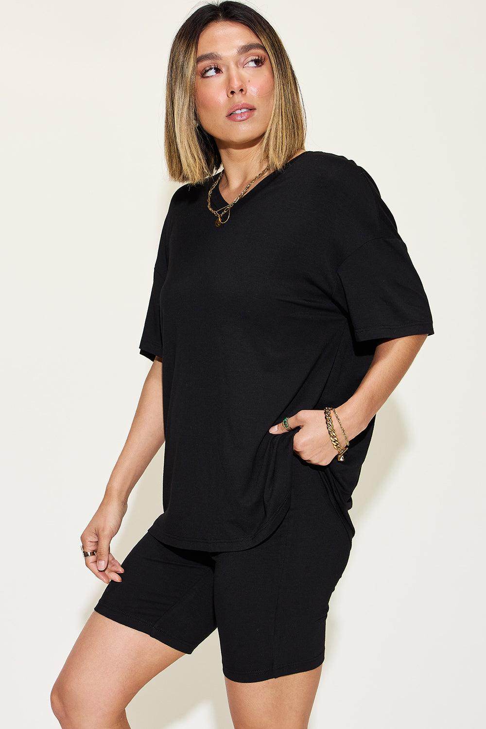 Basic Bae Full Size V-Neck Drop Shoulder T-Shirt Set