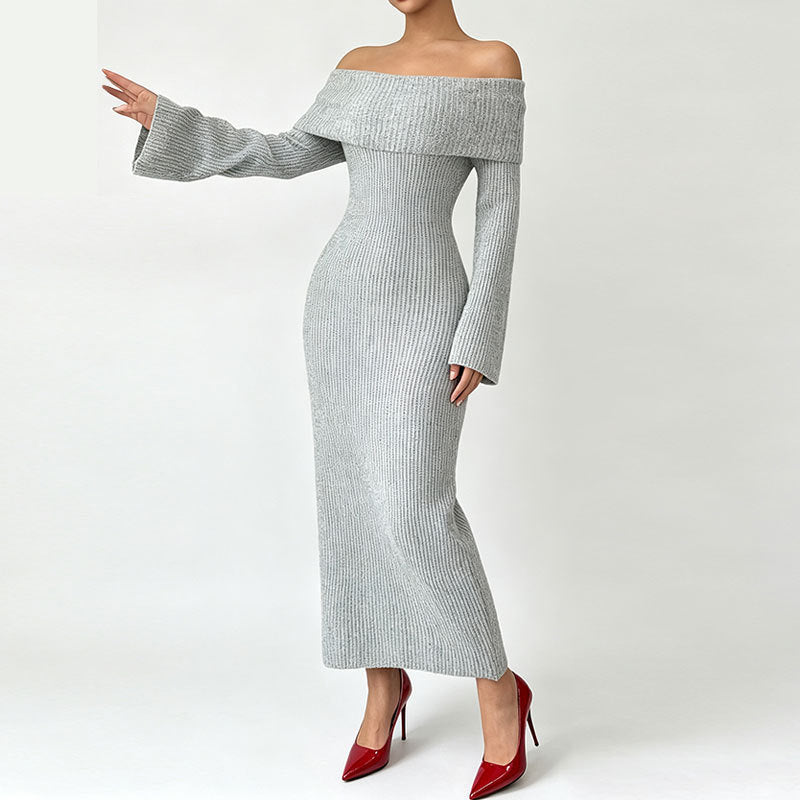 Fashionable Off-shoulder Slim-fit Long-sleeved Dress For Women