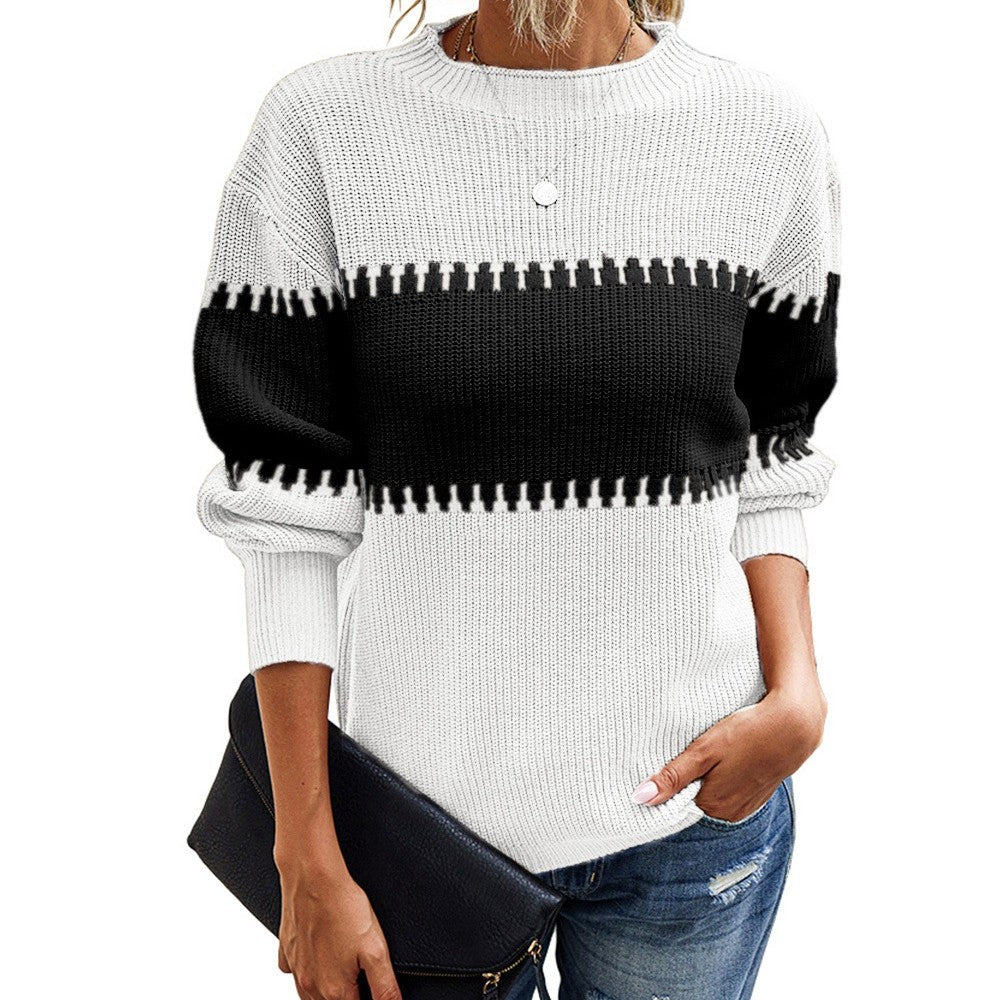 European And American-style Color-block Striped Sweater Set