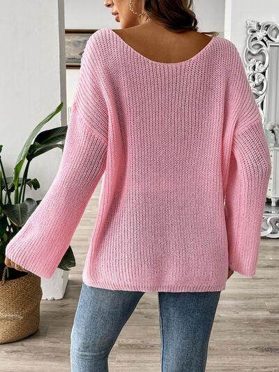 Bow Boat Neck Long Sleeve Sweater for Women Fashion
