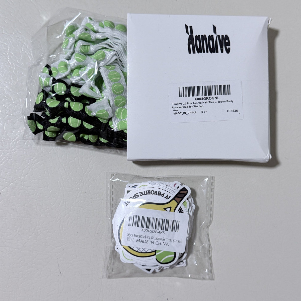 Tennis Hair Ties 20 Pcs and Tennis Stickers 50 Pcs, Party Favor Set