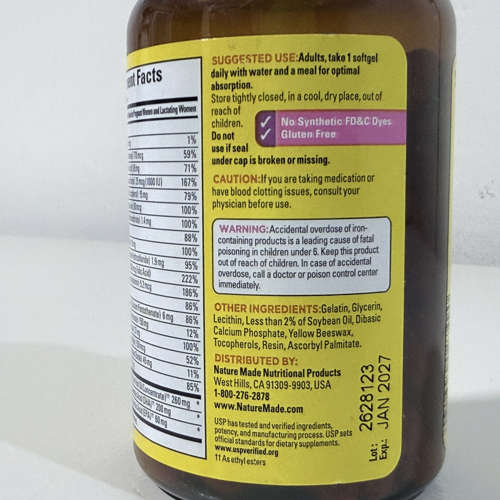 Nature Made Prenatal Folic Acid + DHA, 90 Softgels, Exp 01/2027