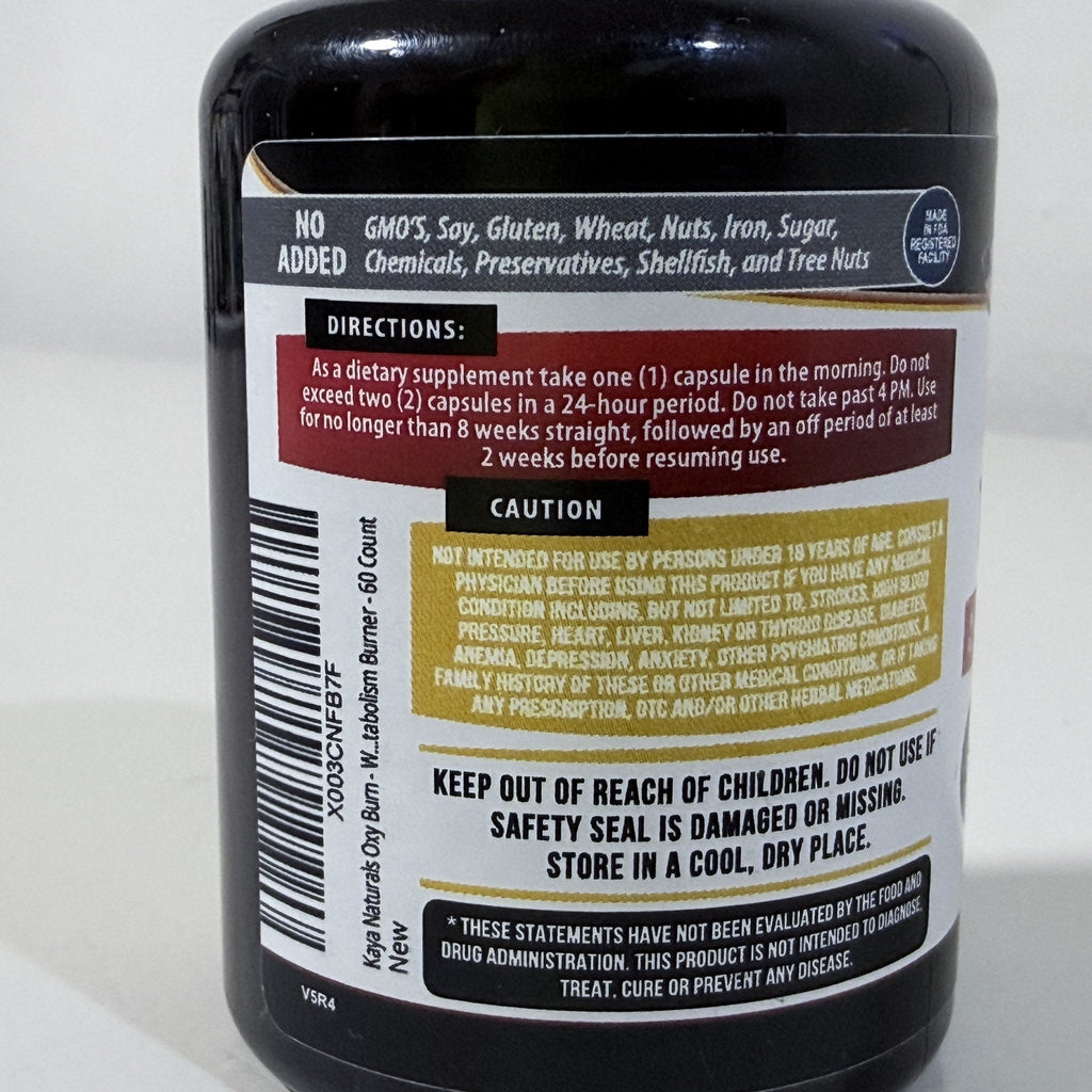 Kaya Naturals Oxy Burn Thermogenic, 60 Capsules, Exp 03/2028