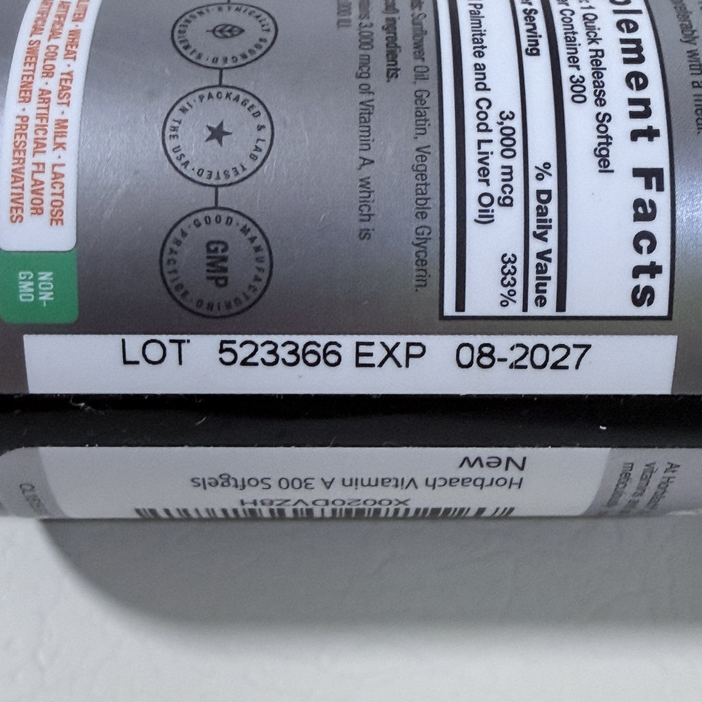 Horbaach Vitamin A 10,000 IU, 300 Softgels, Exp 08/2027