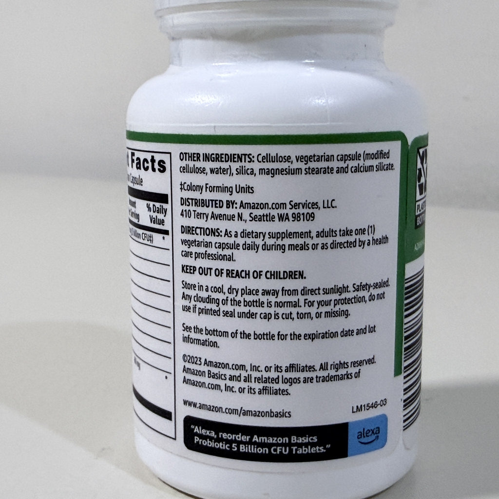 Amazon Basics Probiotic 5 Billion CFU, 60 Veg Capsules, Exp 08/2027