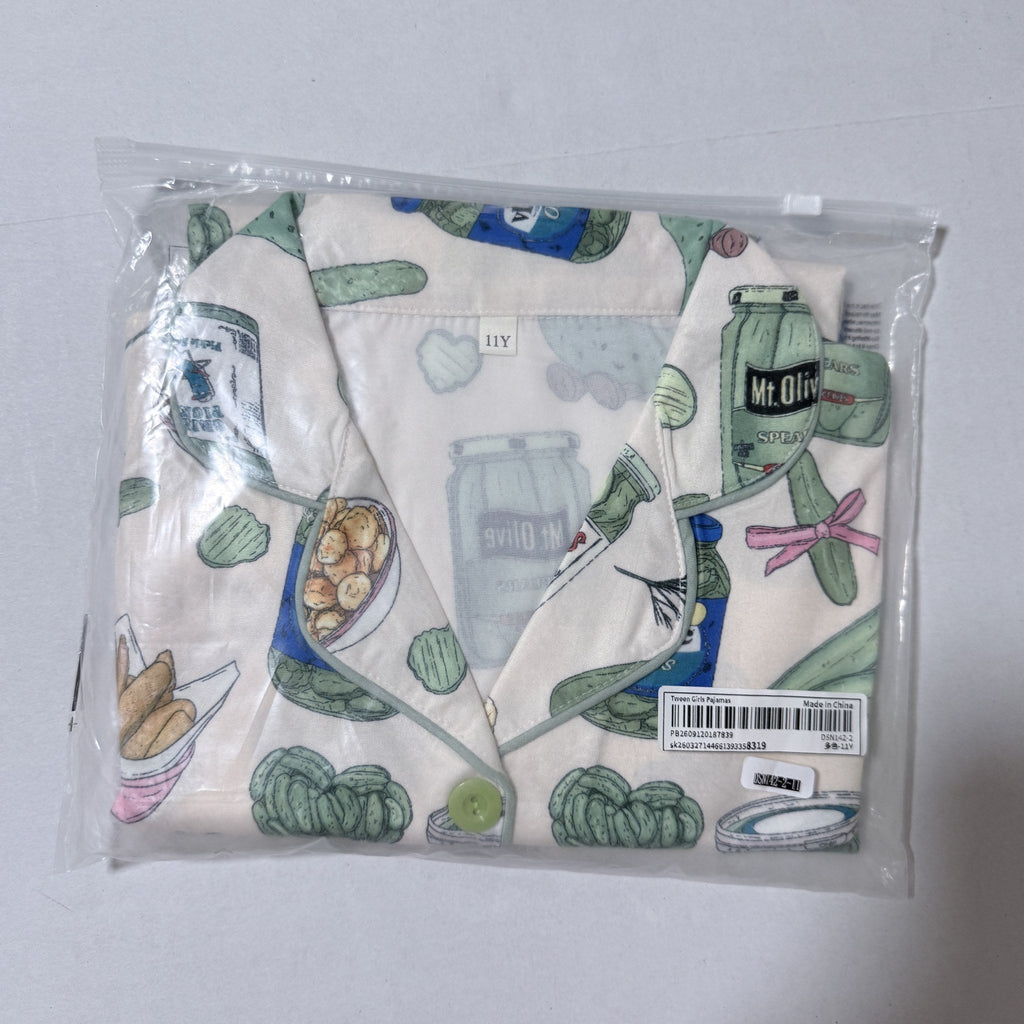 Girls Pickle Print Short Sleeve Pajama Set, Size 11