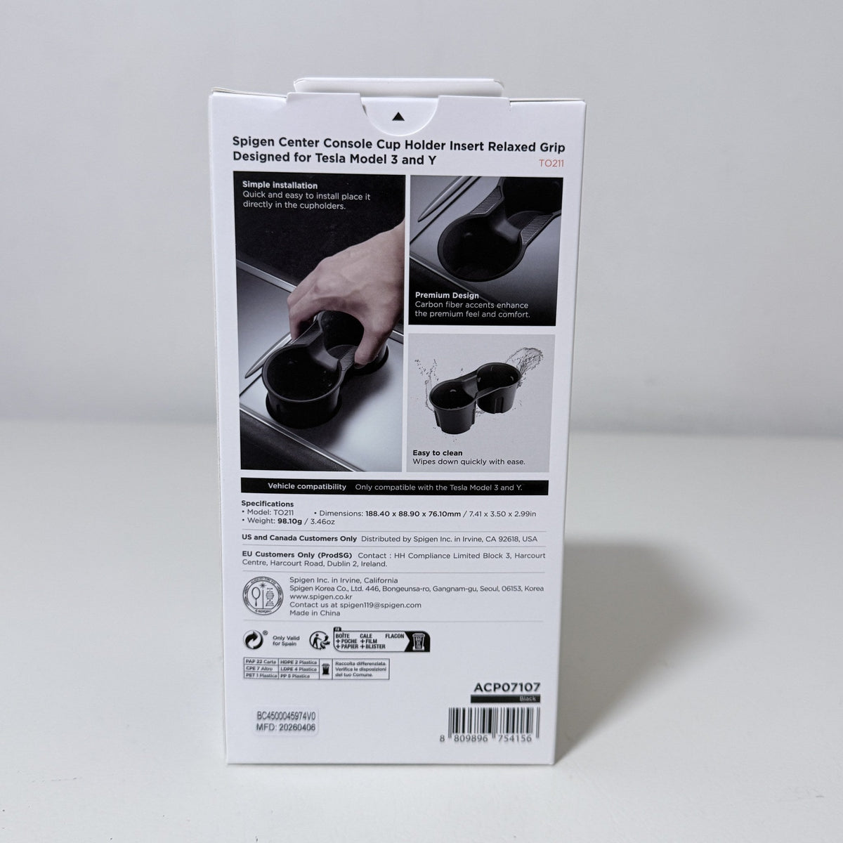 Spigen TO211 Cup Holder Insert for Tesla Model 3 and Model Y Black