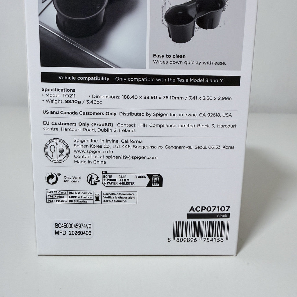 Spigen TO211 Cup Holder Insert for Tesla Model 3 and Model Y Black