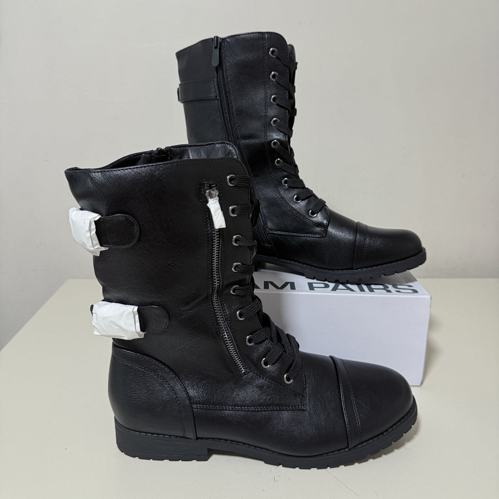 Dream Pairs Terran Black Lace-Up Combat Boots Women's 12 Mid Calf