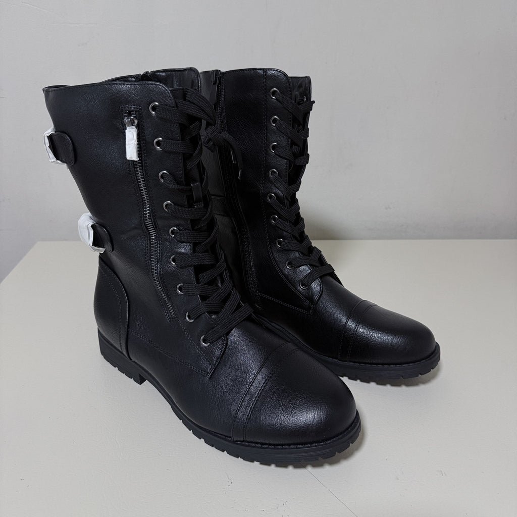 Dream Pairs Terran Black Lace-Up Combat Boots Women's 12 Mid Calf
