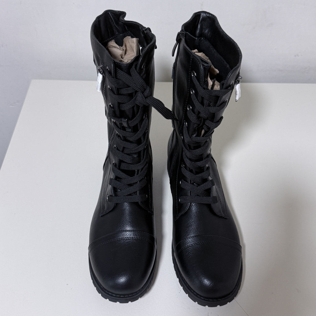 Dream Pairs Terran Black Lace-Up Combat Boots Women's 12 Mid Calf
