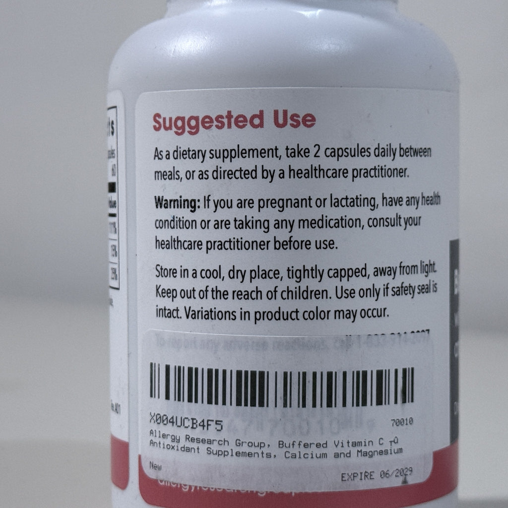 Allergy Research Group Buffered Vitamin C, 120 Capsules, Exp 06/2029