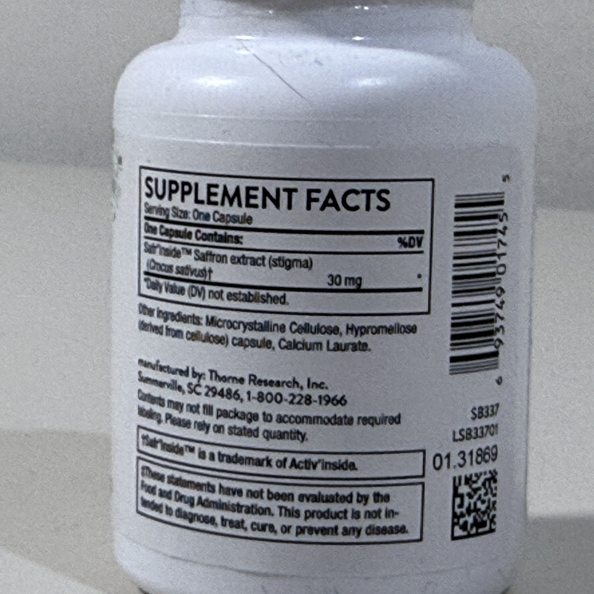 Thorne Rapid Relief Saffron, 30 Capsules, Exp 05/2028