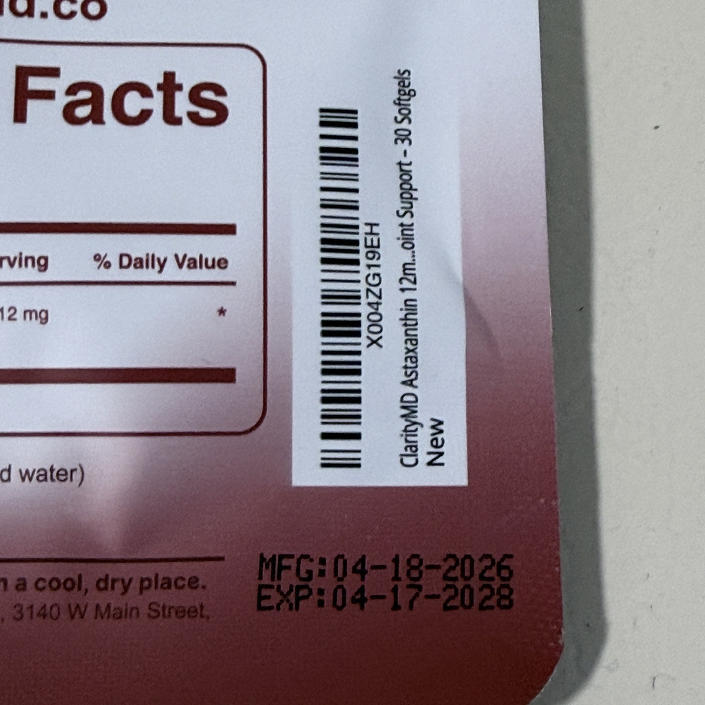 ClarityMD Astaxanthin 12 mg, 30 Softgels, Exp 04/2028