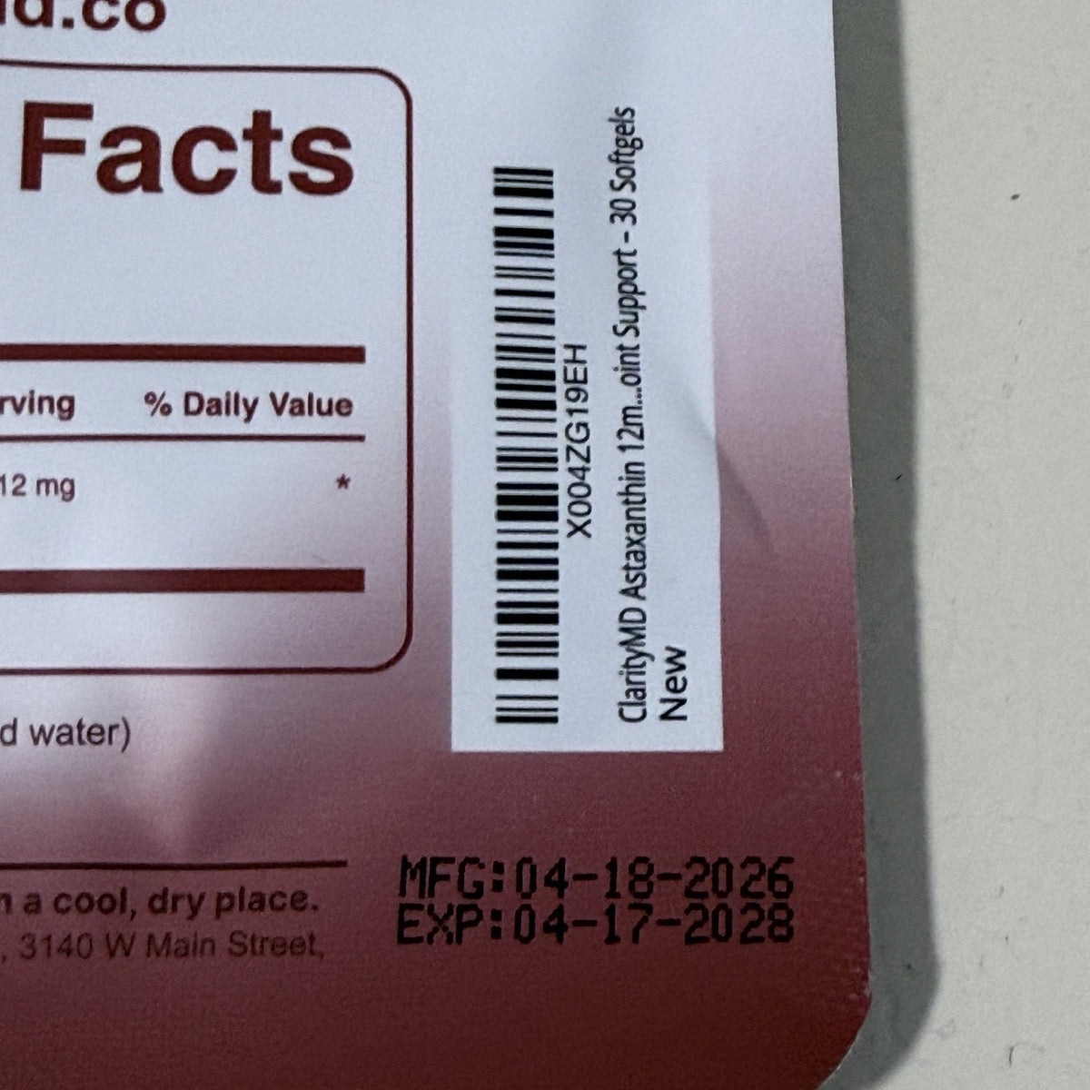 ClarityMD Astaxanthin 12 mg, 30 Softgels, Exp 04/2028