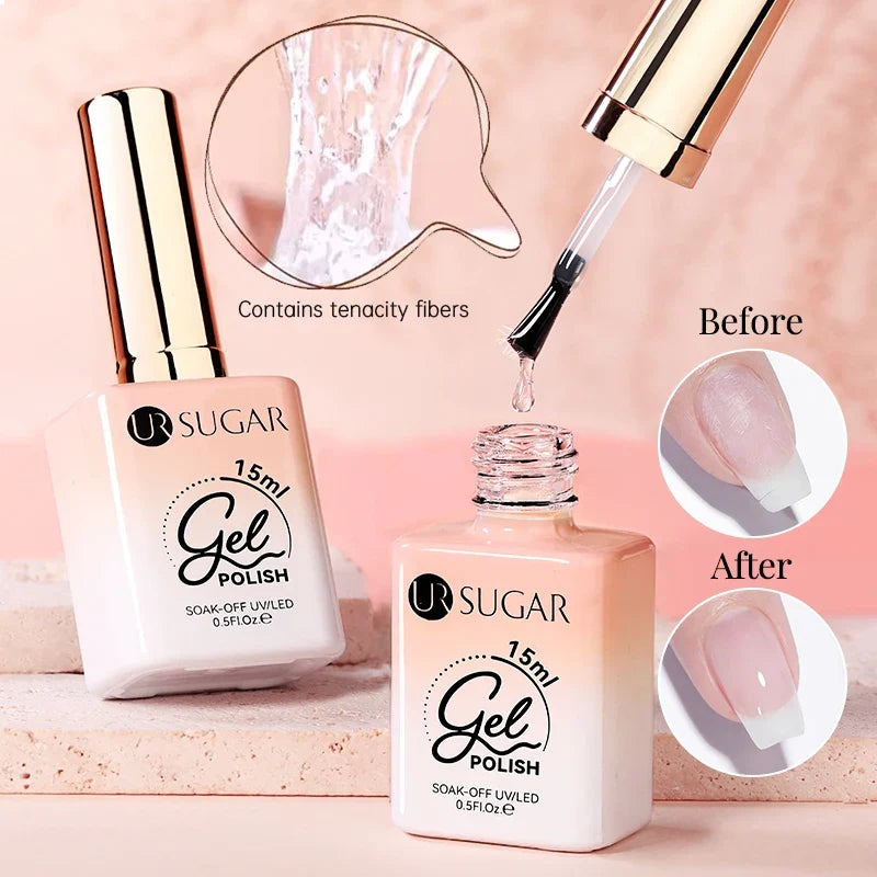 UR SUGAR 15ml Fiber Rubber Base Gel Upgrade Broken Nail Repaired Fiberglass Clear Quick Building UV Construction Gel Soak Off