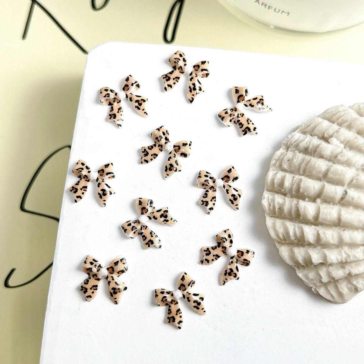 20Pcs New Maillard Color Ribbon Bow Nail Art Accessories Classic Leopard Print Tie Resin Nail Charms DIY Clips Nails Decorations
