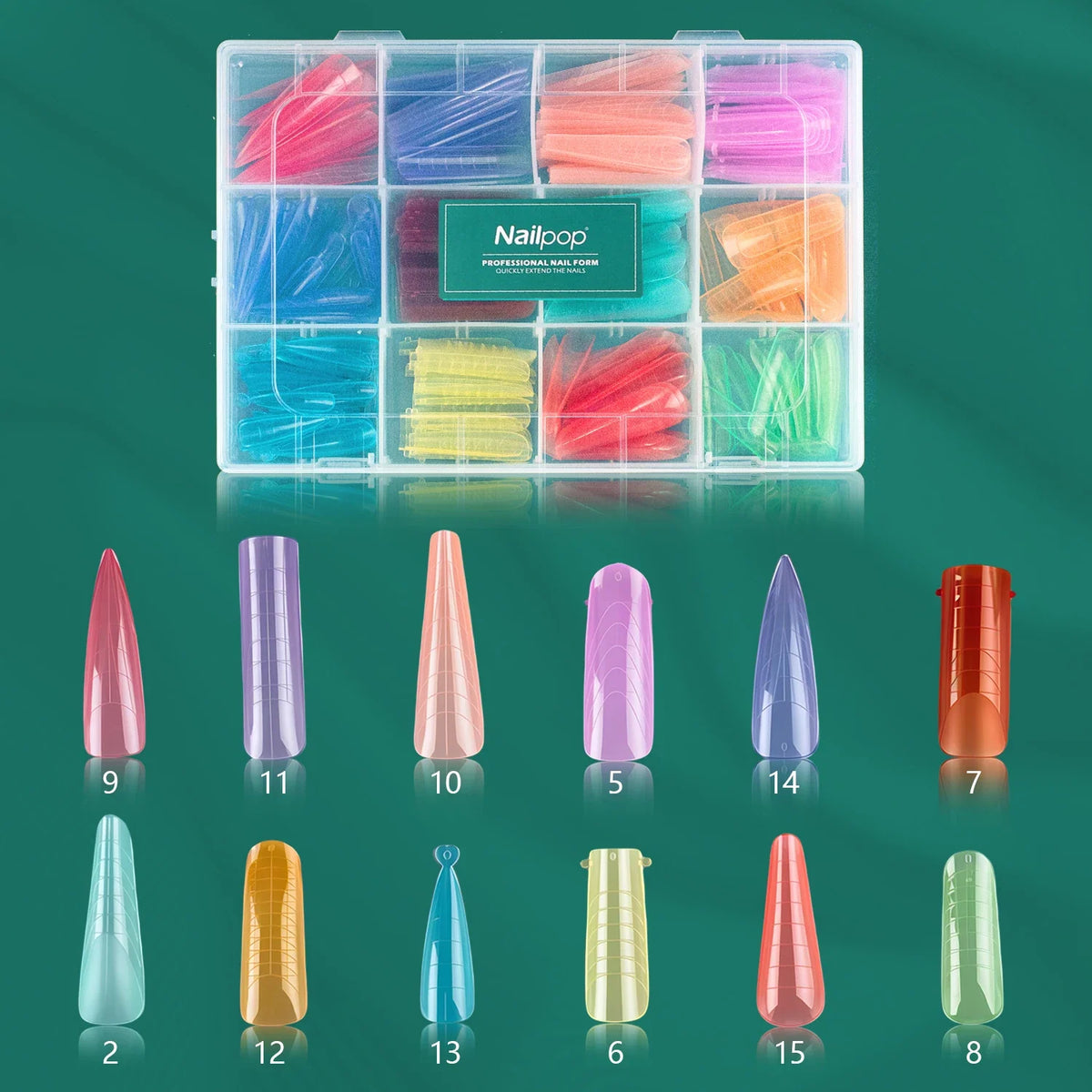 Nailpop Color Nail Dual Forms Set Full Nail Forms for Polygel Reusable Nail Tips Nail Extension Forms Acrylic Nail Dual Forms