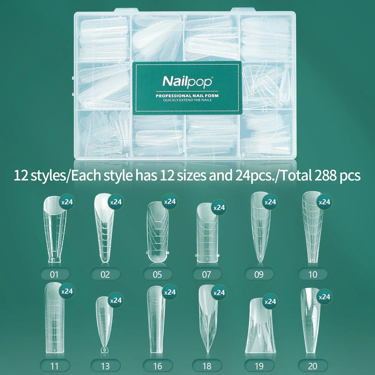 Nailpop Color Nail Dual Forms Set Full Nail Forms for Polygel Reusable Nail Tips Nail Extension Forms Acrylic Nail Dual Forms