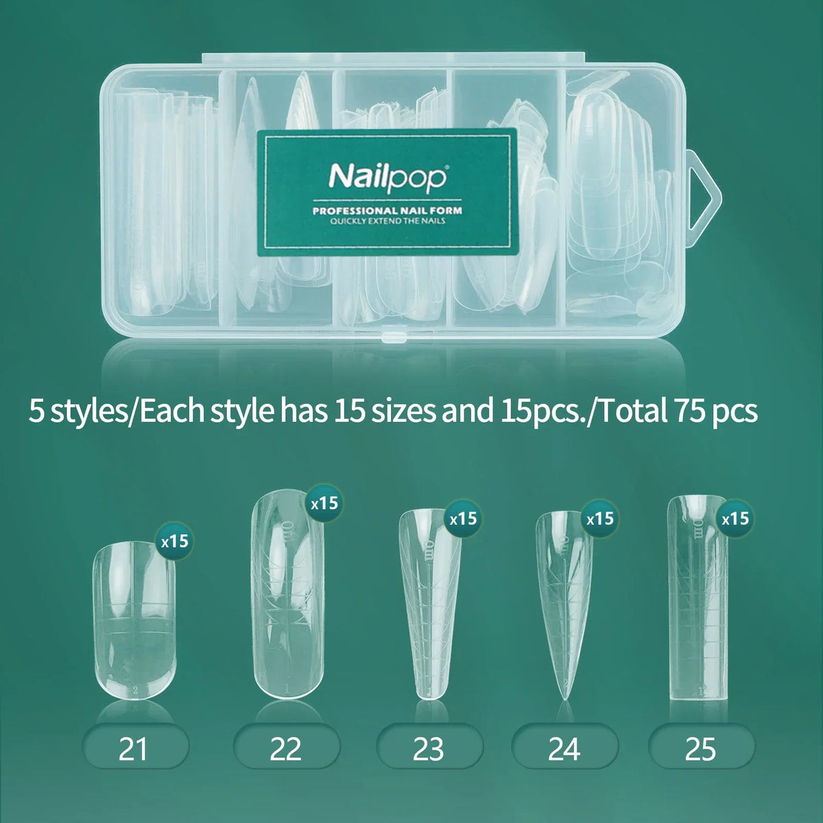 Nailpop Color Nail Dual Forms Set Full Nail Forms for Polygel Reusable Nail Tips Nail Extension Forms Acrylic Nail Dual Forms