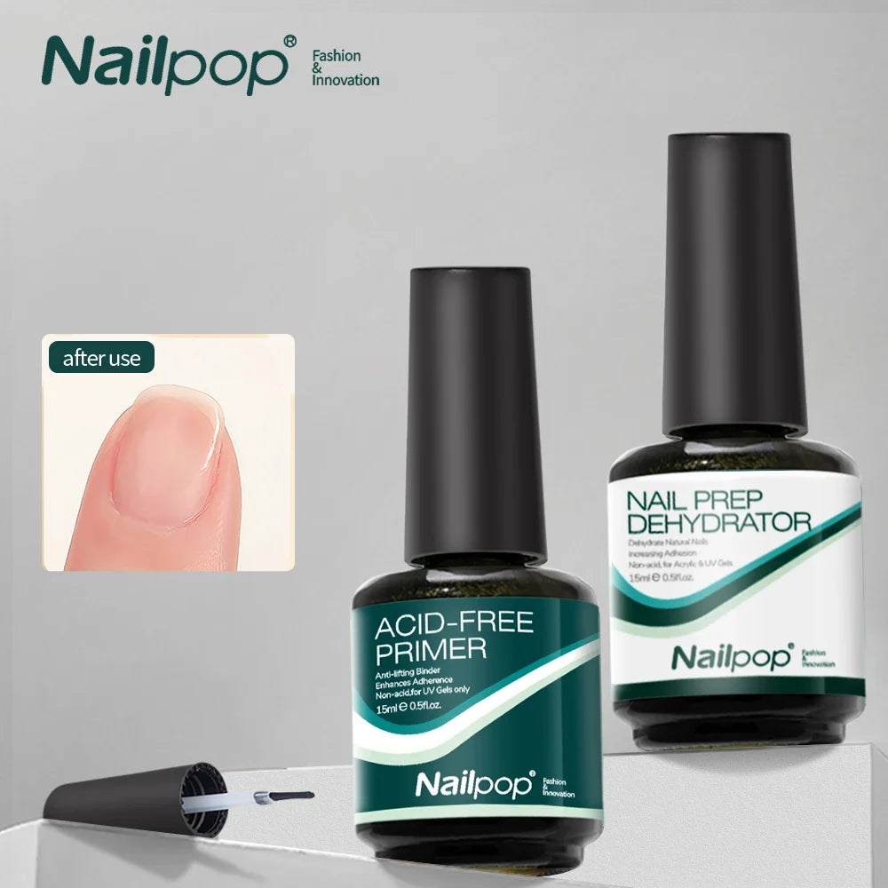 Nailpop Nail Dehydrator and Primer Acid Free Natural Nail Prep for Acrylic and UV Gel Nail Polish Fast Dry Superior Bonding Set