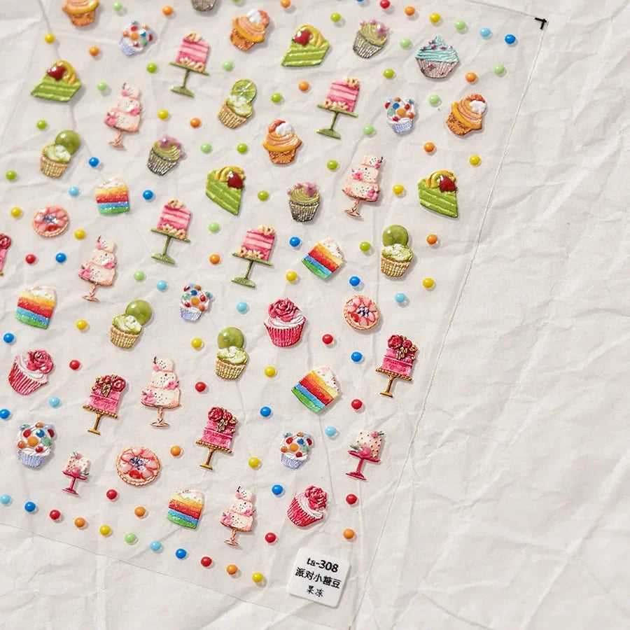 Lovely Animal Graffiti Cat Claw Rabbit Bunny Bear Dog Flower Fruit Dim Sum Candy Sunflower Adhesive 5D Nail Art Stickers Decal