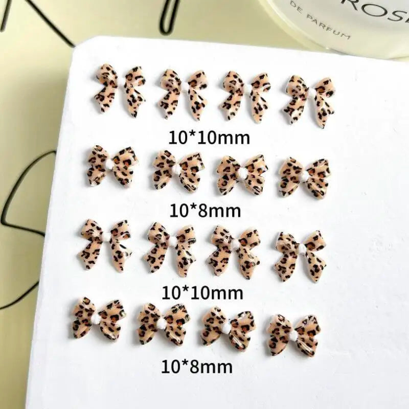 20Pcs New Maillard Color Ribbon Bow Nail Art Accessories Classic Leopard Print Tie Resin Nail Charms DIY Clips Nails Decorations