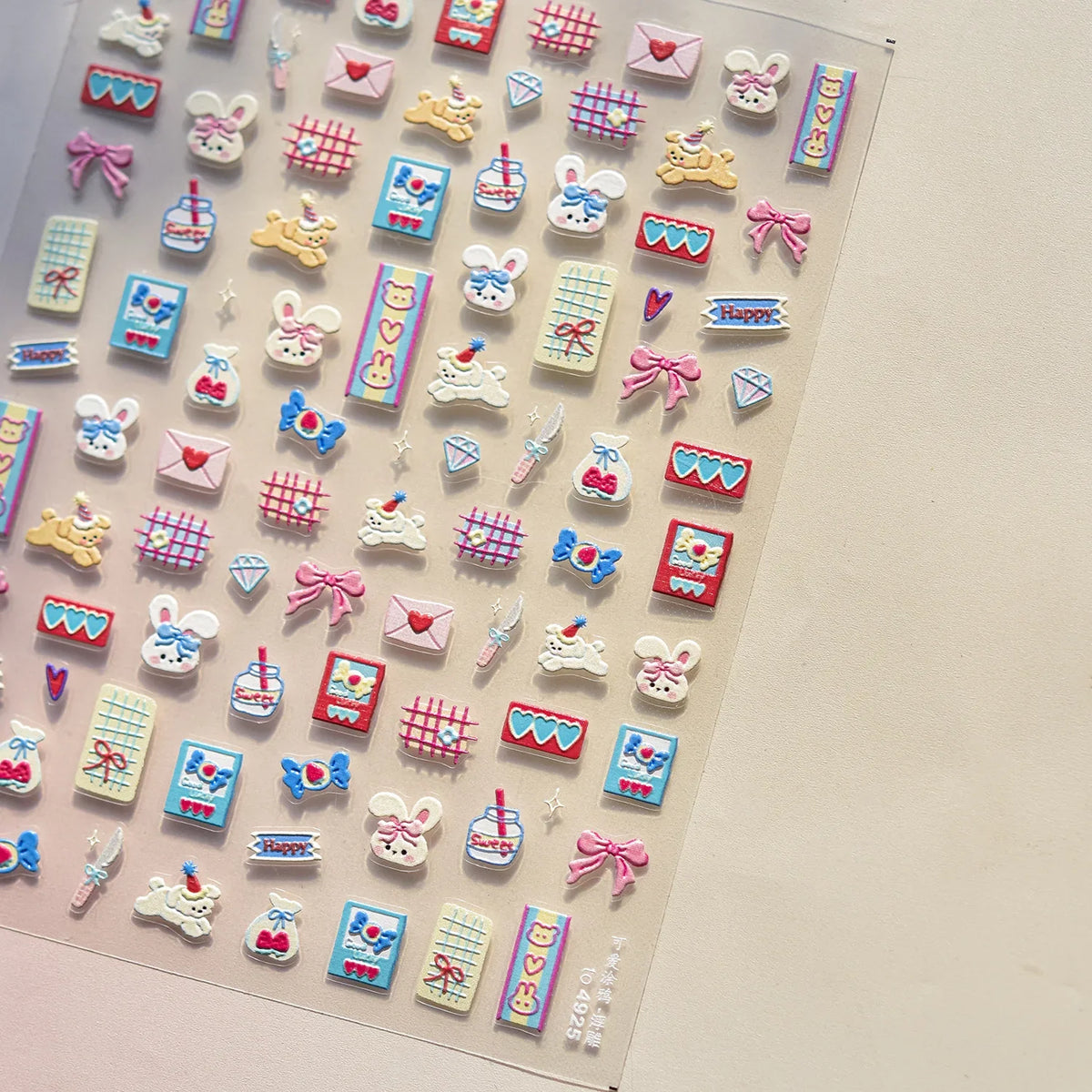 Lovely Animal Graffiti Cat Claw Rabbit Bunny Bear Dog Flower Fruit Dim Sum Candy Sunflower Adhesive 5D Nail Art Stickers Decal