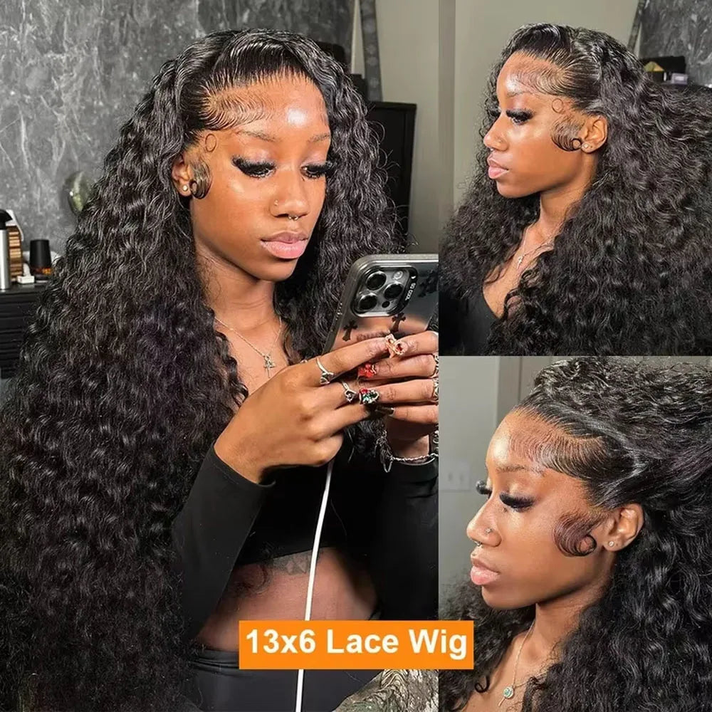 13x6 HD Lace Loose Deep Wave Frontal Wigs 42 Inch Deep Curly Lace Front Human Hair Wigs Preplucked Glueless Wig Human Hair