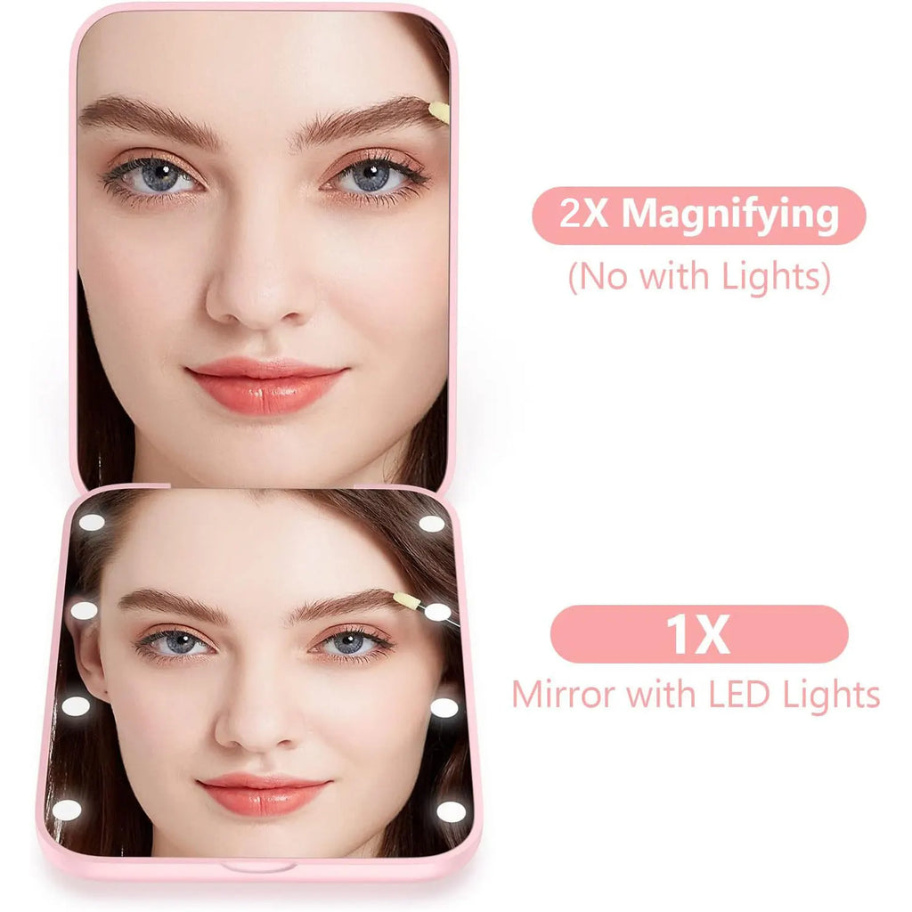 Mini LED Makeup Mirror Portable Vanity Mirrors with Light 1X 2X Magnifying Pocket Mirror Foldable Cosmetic Vanity Mirrors