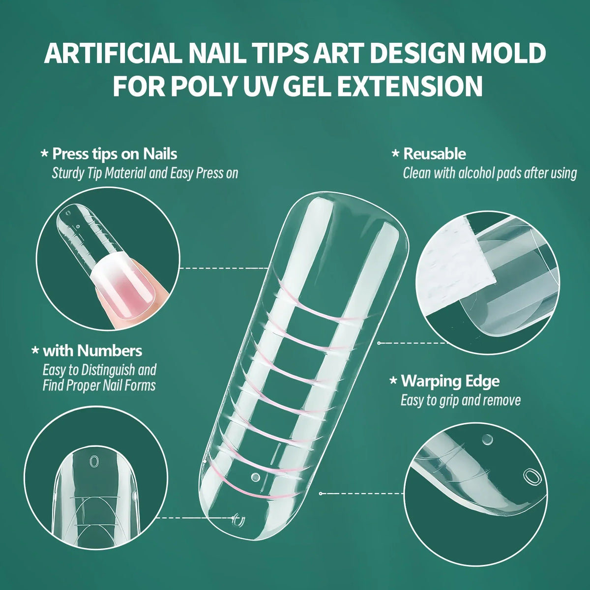 Nailpop Color Nail Dual Forms Set Full Nail Forms for Polygel Reusable Nail Tips Nail Extension Forms Acrylic Nail Dual Forms