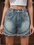 Raw Hem Studded Denim Shorts for Trendy Summer Style