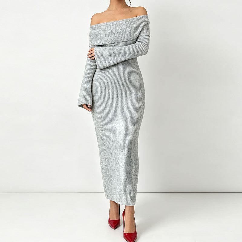 Fashionable Off-shoulder Slim-fit Long-sleeved Dress For Women