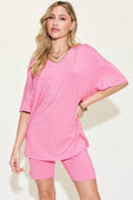 Basic Bae Full Size V-Neck Drop Shoulder T-Shirt Set