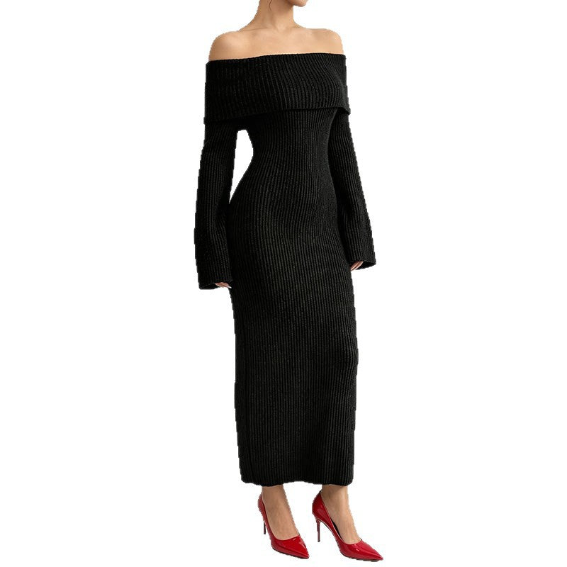 Fashionable Off-shoulder Slim-fit Long-sleeved Dress For Women