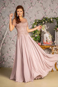 Bead embroidery sheer short sleeves a line mesh long dress GLGL3492